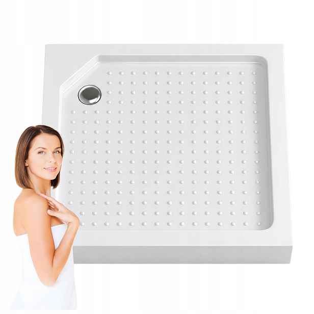 Akrylátová Sprchová Vanička Čtvercová Vysoká 90 x 90 Bílá Sifon