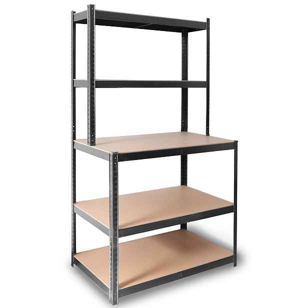 Humberg HR-855 Kovový regál s pracovním stolem 180 x 100 x 60 cm, černý