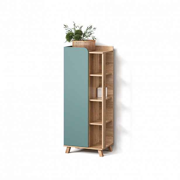 Livinity® STŘEDNÍ SKŘÍŇKA Marano Modrošedá 50 x 128 cm s dveřmi a otevřenými přihrádkami