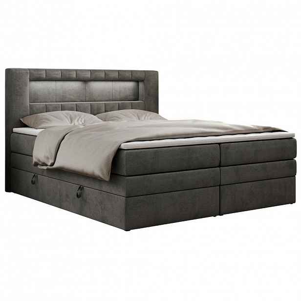 MKS POSTEL BOXSPRING GOLD 5 KING 160/200 - Šedá Samet - H3
