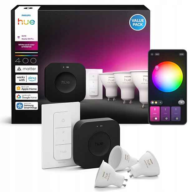 3x GU10 Led žárovka 4,2W 400lm Rgb Smart Bridge Pro Dálkový Ovladač Philips Hue