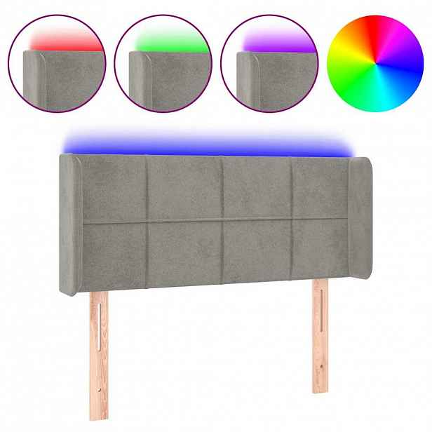 vidaXL Čelo postele s LED světle šedé 103 x 16 x 78/88 cm samet