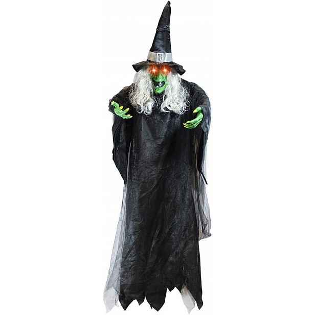Čarodějnice Halloween Závěsná Animovaná 188 CM Led Oči Zvuk Dekorace