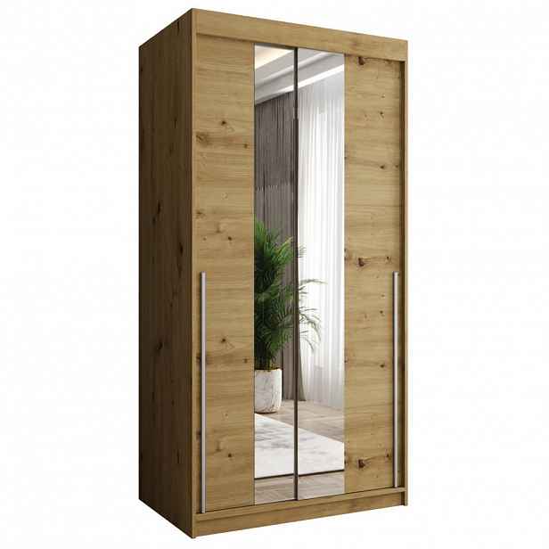 Home Collective SKŘÍŇ S POSUVNÝMI DVEŘMI se zrcadlem, šířka 100 cm, Artisan se stříbrným úchytem