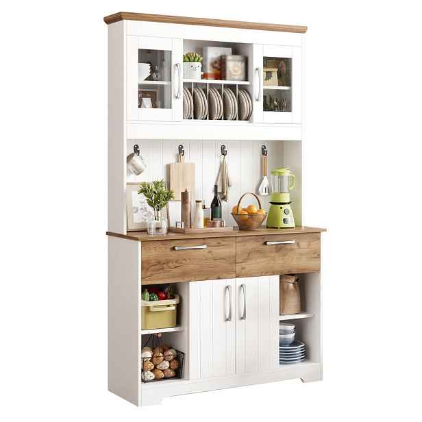 Modenvie BUFFET vitrína 106/39/176,5 cm z dřevotřísky v bílé a přírodní barvě