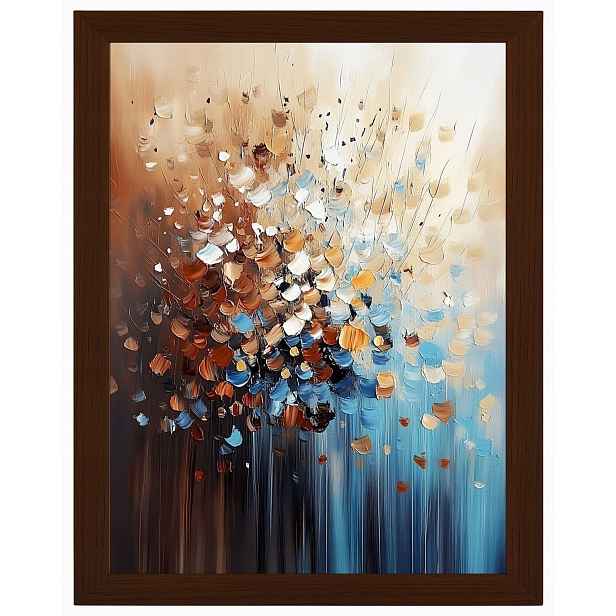 Plakát Rámeček Dřevo Abstrakce Hnědá Béžová Tyrkysová Špachtle Impasto 60x80