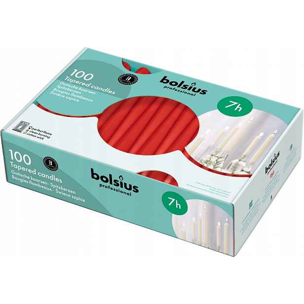 Svíčka Bolsius konická stolní 240/23 100 kusů červená