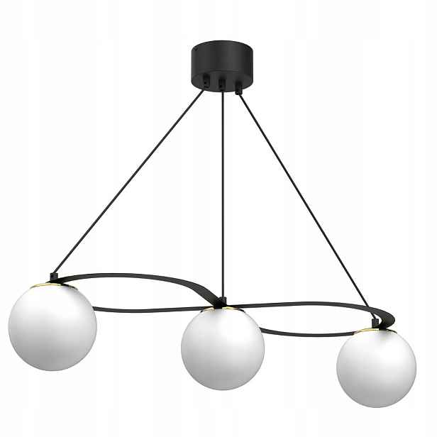 Závěsná lampa černá zlatá 3 skleněné bílé koule do obývacího pokoje 85 cm Luminex