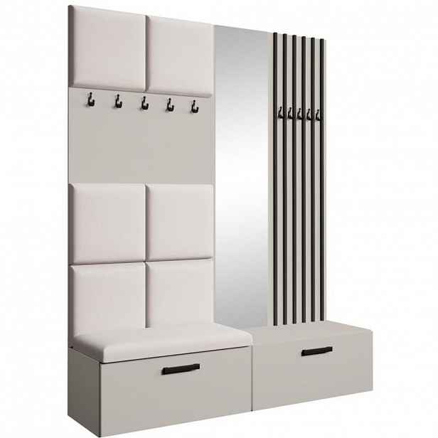 Beautysofa PŘEDSÍŇOVÁ sestava Margaret I+II 162/203/43 s čalouněnými panely / lamelami / zrcadlem, kašmírová|černá