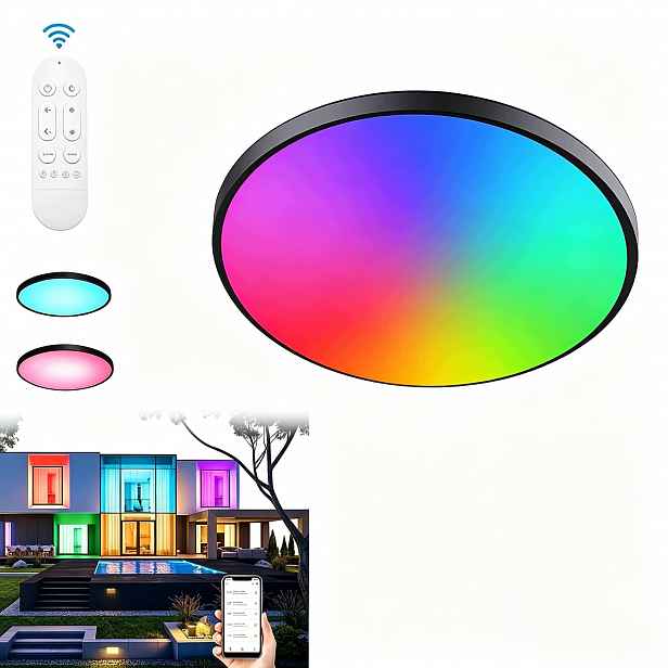 Lampa Stropní Svítidlo Led Rgb Bílá Cct 2700K-6500K Wifi Tuya Dálkový Ovladač Rf Aplikace