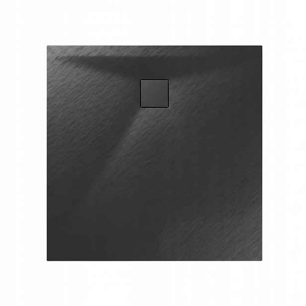 Sprchová Vanička 90X90 CM Obdélníková Nízká Černá Struktura Kamene Teja Se Sifonem