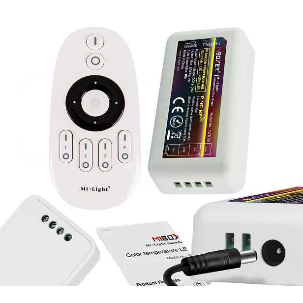 Ovladač/stmívač pro Led pásky Cob Mono Cct Dálkový Ovladač Rf Rádiový 4 Zóny