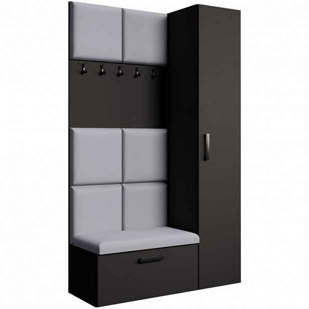 Beautysofa PŘEDSÍŇOVÁ sestava Margaret I+IV 121/203/43 s čalouněnými panely, černá|dub artisan