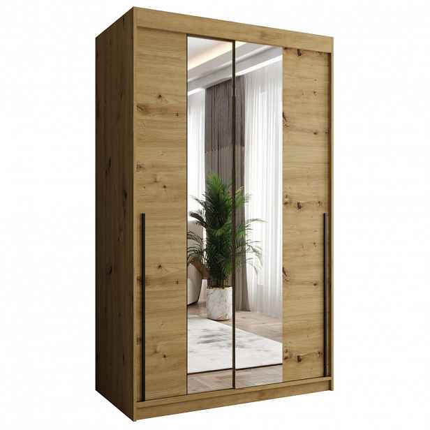 Home Collective SKŘÍŇ S POSUVNÝMI DVEŘMI se zrcadlem, šířka 120 cm, Artisan s černým úchytem