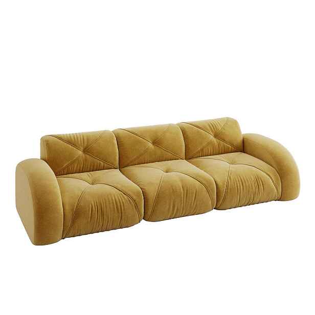 Modenvie 3SEDÁK ze žinylky, 281/95/76 cm žlutá, bezrámová třímístná