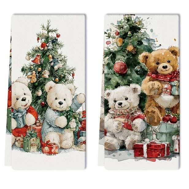 TEMU 2 ks Ubrusové utěrky, 18x26 palců Vánoční stromek & Medvěd design, Super savé mikrovláknové kuchyňské ručníky – Ideální pro domácí vaření,