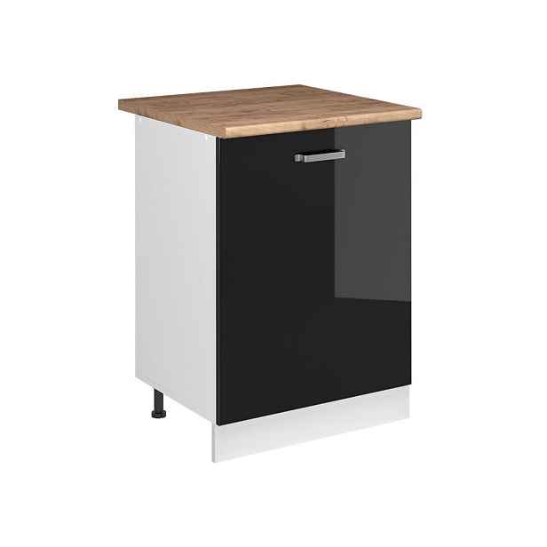 Vicco SPODNÍ SKŘÍŇKA KUCHYŇSKÉ LINKY R-Line, Černý vysoký lesk/Bílá, 60 cm s 1 dveřmi pracovná doska Dub Goldkraft