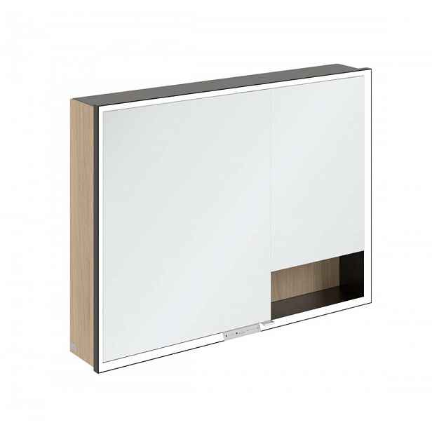 Villeroy & Boch My View+ - Zrcadlová skříňka s LED osvětlením 100x75x17 cm, 2 dvířka, Nordic Oak/matná černá B48110VJ