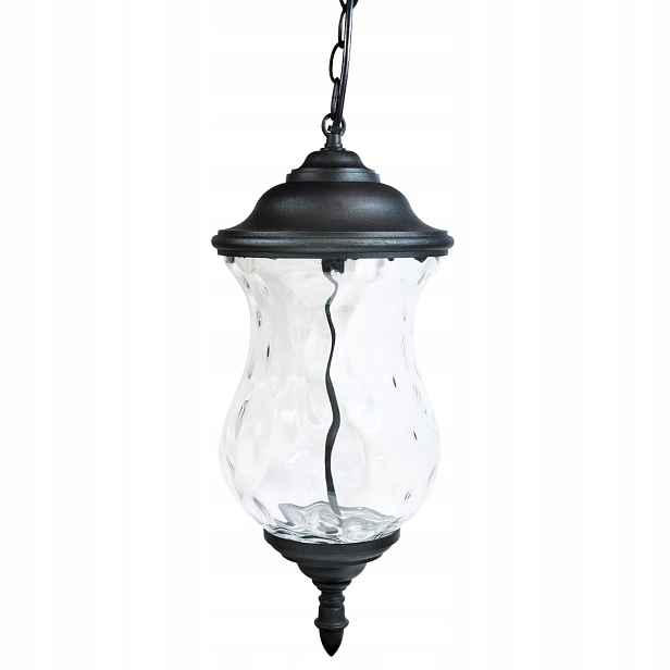 Venkovní závěsná Led lampa černá na řetězu ze skla, teplá barva Polux