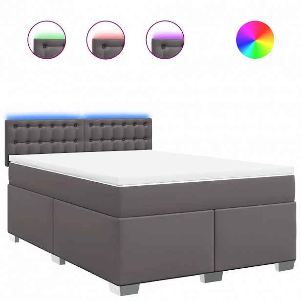 vidaXL Box spring postel s matrací šedá 140 x 190 cm umělá kůže