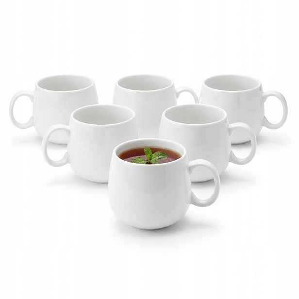 6 x Velký hrnek na kávu a čaj 400 ml Wilmax Bílý Porcelánový Prasklý Barel