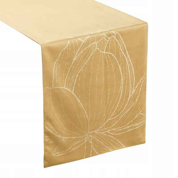 Běhoun Na Stůl 35x220 Žlutý Velvetový Květy