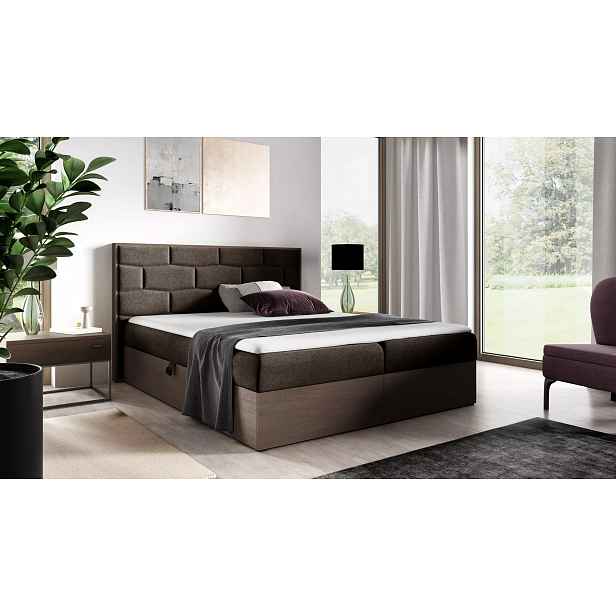 Čalouněná manželská postel 200x220 CHANTELLE 9 - tmavý dub / hnědá + topper ZDARMA