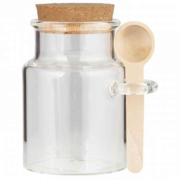 IB Laursen Skleněná dóza na potraviny WOODEN SPOON s korkovým víkem a lžičkou 140 ml