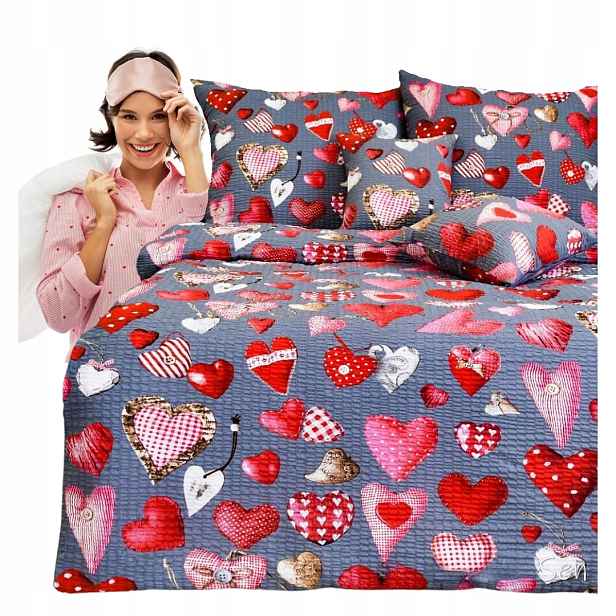 krepové povlečení 140x200 2x70/80 Srdíčka Knoflíky Na šedé Kůře Vysoká kvalita