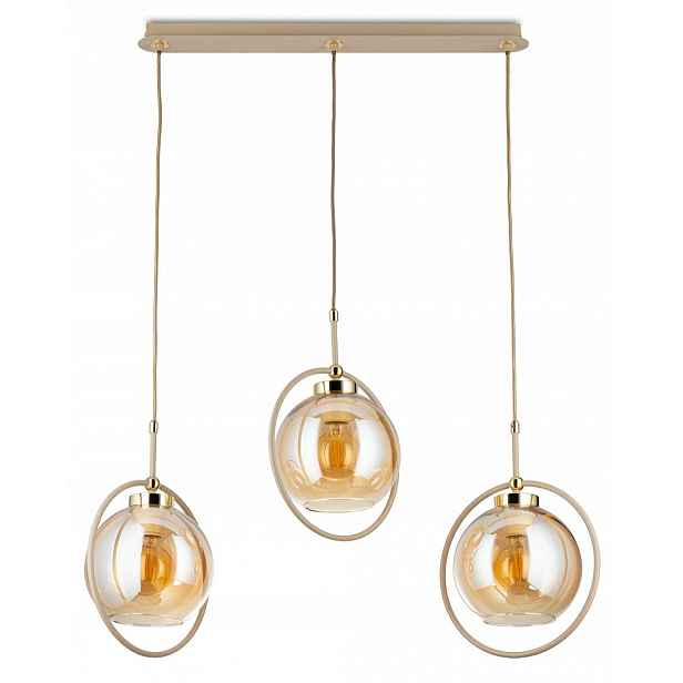 Závěsná lampa Galaxy Béžovo-zlatá 3xE27 85 cm Skleněná Moderní obývací pokoj Taupe
