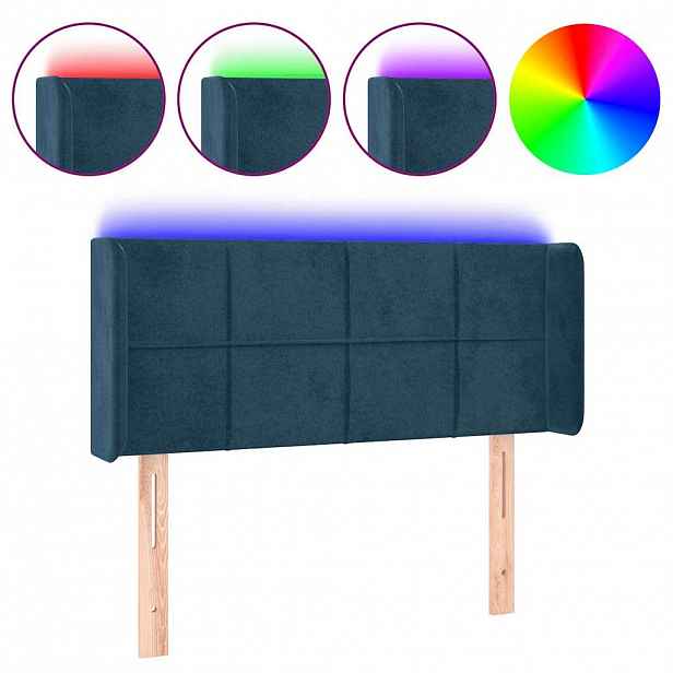 vidaXL Čelo postele s LED tmavě modré 103 x 16 x 78/88 cm samet