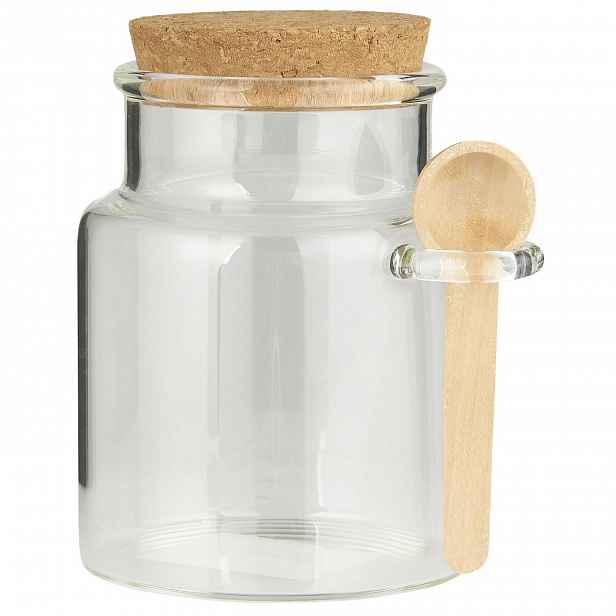 IB Laursen Skleněná dóza na potraviny WOODEN SPOON s korkovým víkem a lžičkou 300 ml