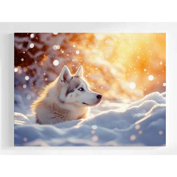 Plakát Pes Sibiřský Husky Sníh Zima Mráz Slunce 100x75