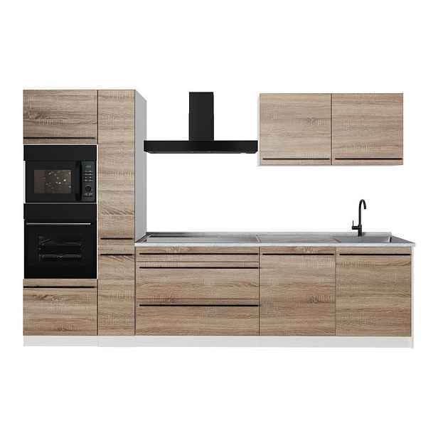 Vicco KUCHYŇSKÝ KOUT R-Line, Sonoma/Bílá, 310 cm pracovná doska Mramor