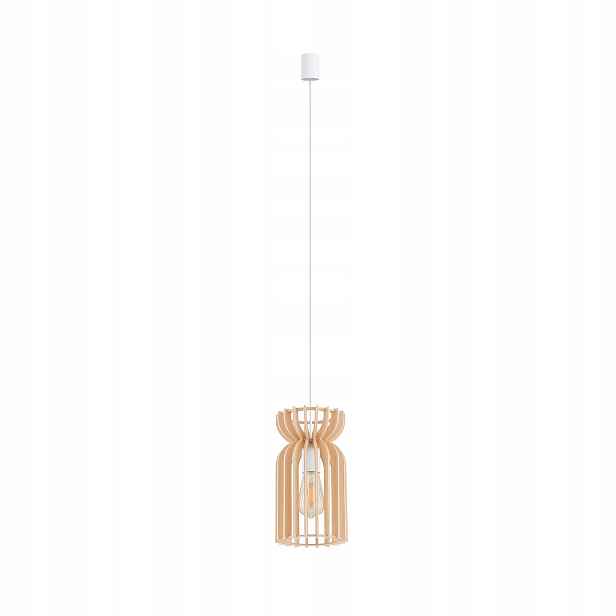 Závěsná lampa bílá boho dřevěné stínítko nad stůl ostrov Kymi Nowodvorski