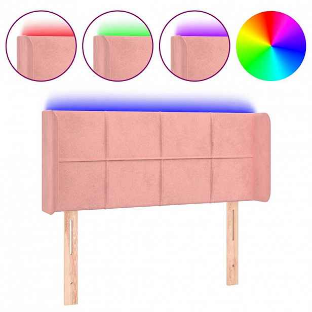 vidaXL Čelo postele s LED růžové 103 x 16 x 78/88 cm samet