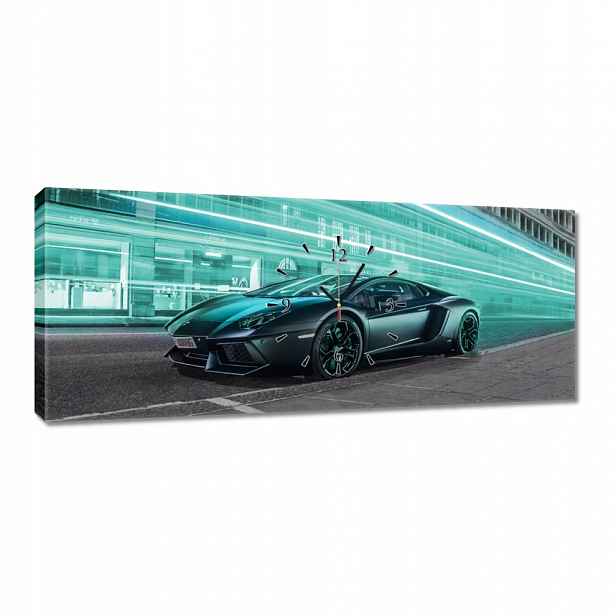 Nástěnné hodiny 100x40 auto Tyrkys