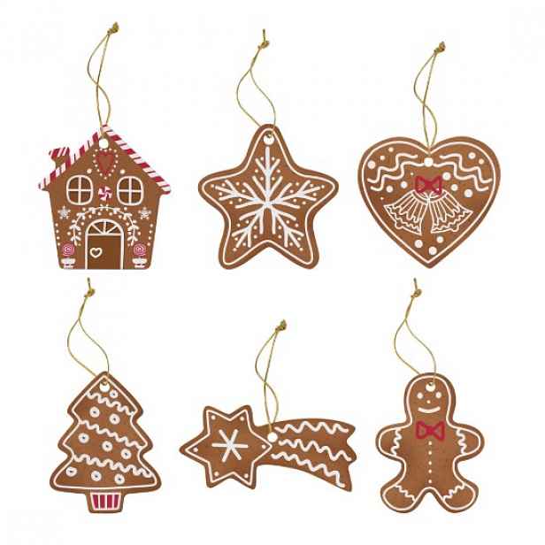 Sada 6ks vánočních ozdob na stromeček, porcelán, "GINGERBREAD" - značk