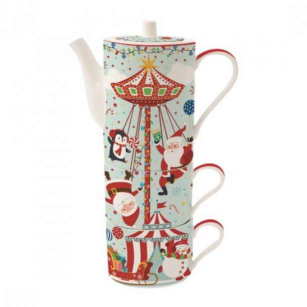 Čajová servírovací souprava, porcelán, "SANTA'S CARUSEL" - značka Easy