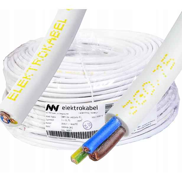 Kabel Omy 3x0,75mm 300V Cu měděný 100 m kulatý bílý