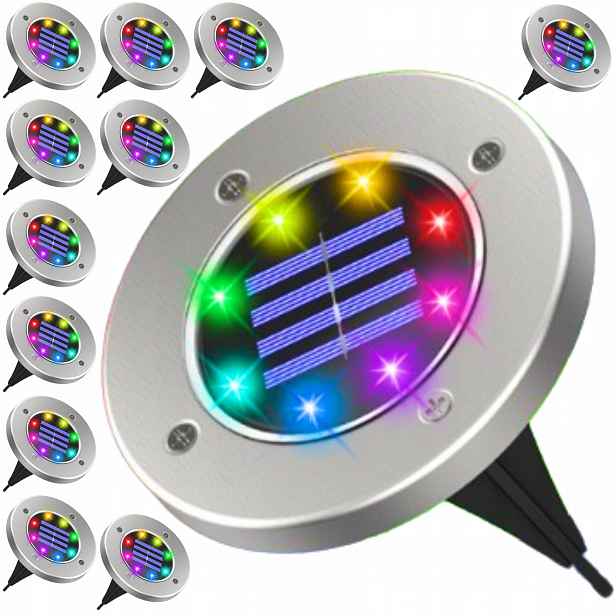 Solární Nájezdové Led Lampy Rgb x12 Zapichovatelné Zahradní Zemní Lampy Disk