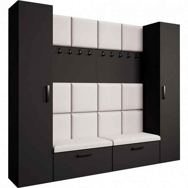 Beautysofa PŘEDSÍŇOVÁ sestava Margaret XL 242/203/43 s čalouněnými panely a botníkem, černá