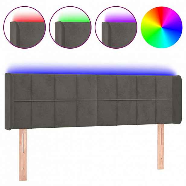 vidaXL Čelo postele s LED tmavě šedé 147 x 16 x 78/88 cm samet