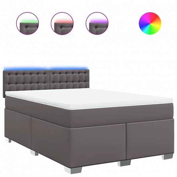 vidaXL Box spring postel s matrací šedá 140x200 cm umělá kůže