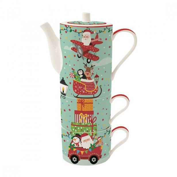 Čajová servírovací souprava, porcelán, "SANTA'S FRIENDS" - značka Easy