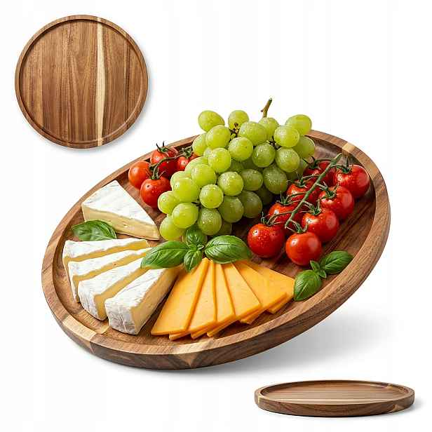 Dřevěný podnos na servírování, kulatý, 40 cm, ozdobná podložka pod dekorace
