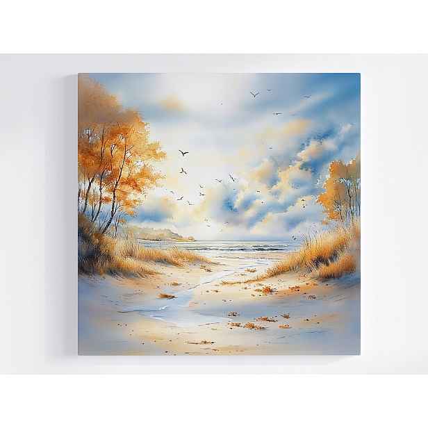 Obraz Na Plátně Canvas Krajina Moře Pláž Vlny Duny Mewy Podzim 50x50