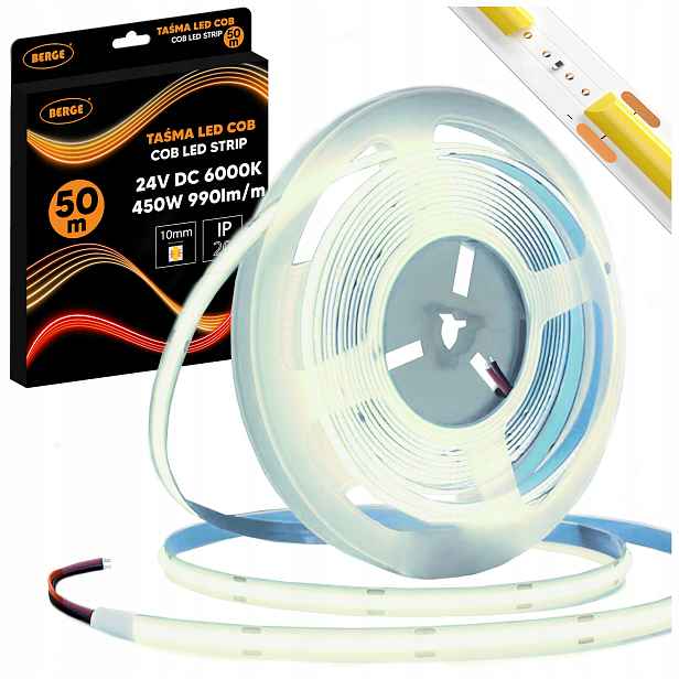 Led pásek Cob Neon 24V 50 m Velká role 480 diod 9W 990lm 6000K Studená 8mm