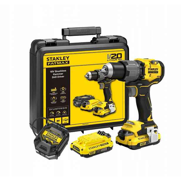 Aku Vrtačka bezkartáčový Stanley Fatmax V20 18V 2x2Ah 80 Nm