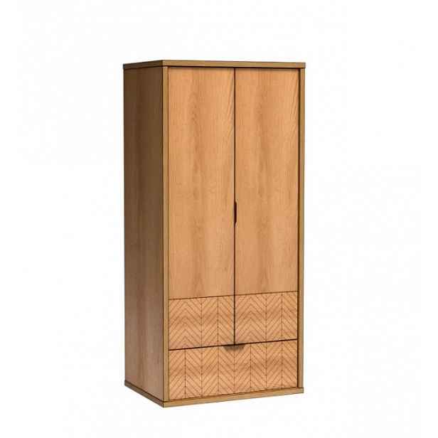 Dvoudveřová skříň se šuplíky DELA - šířka 158 cm, dub karamel